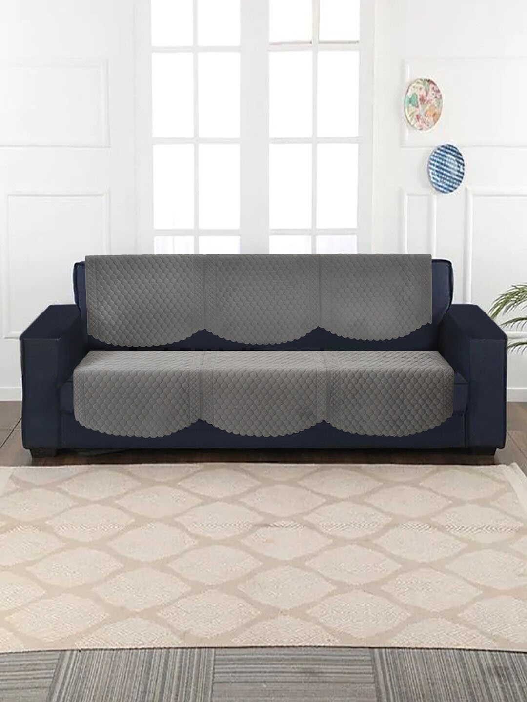 

SOKNACK Grey 3 Seater Quilted Velvet Sofa Covers