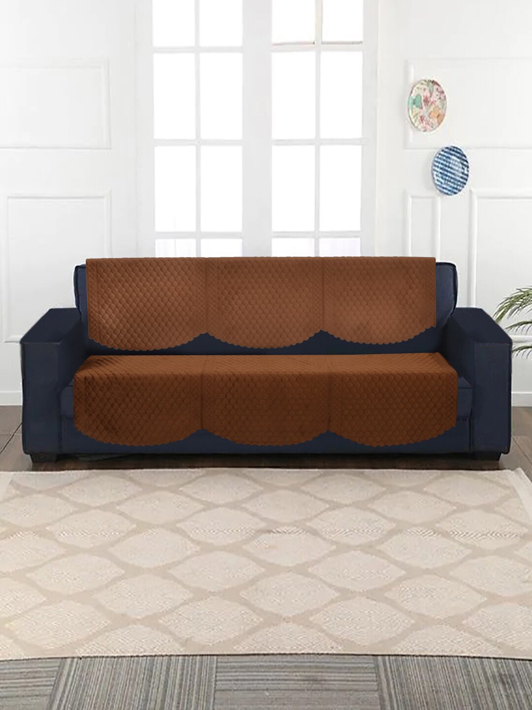 

SOKNACK Brown Quilted Velvet 3-Seater Sofa Covers