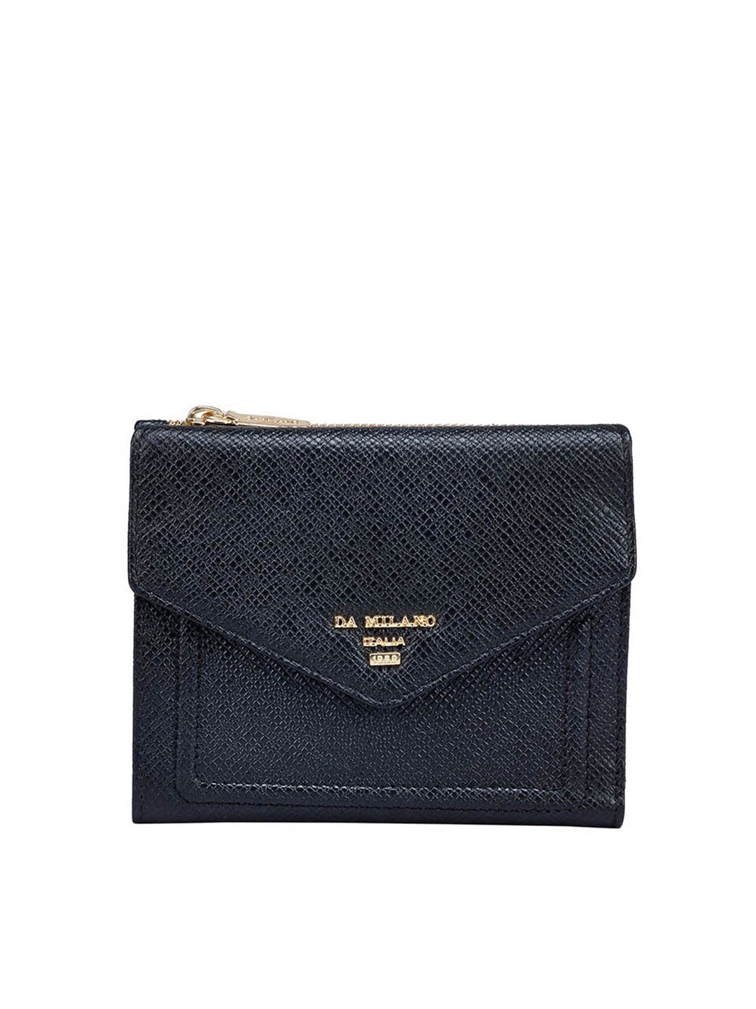 

Da Milano Women Textured Leather Envelope, Black