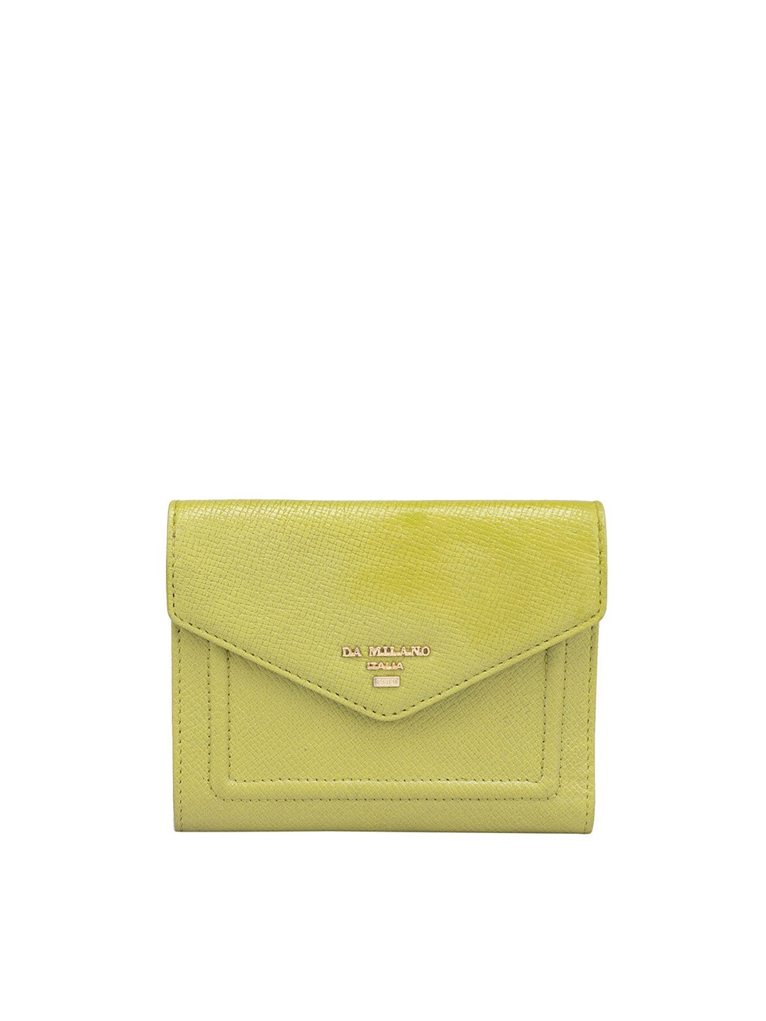 

Da Milano Women Textured Leather Two Fold Wallet, Lime green