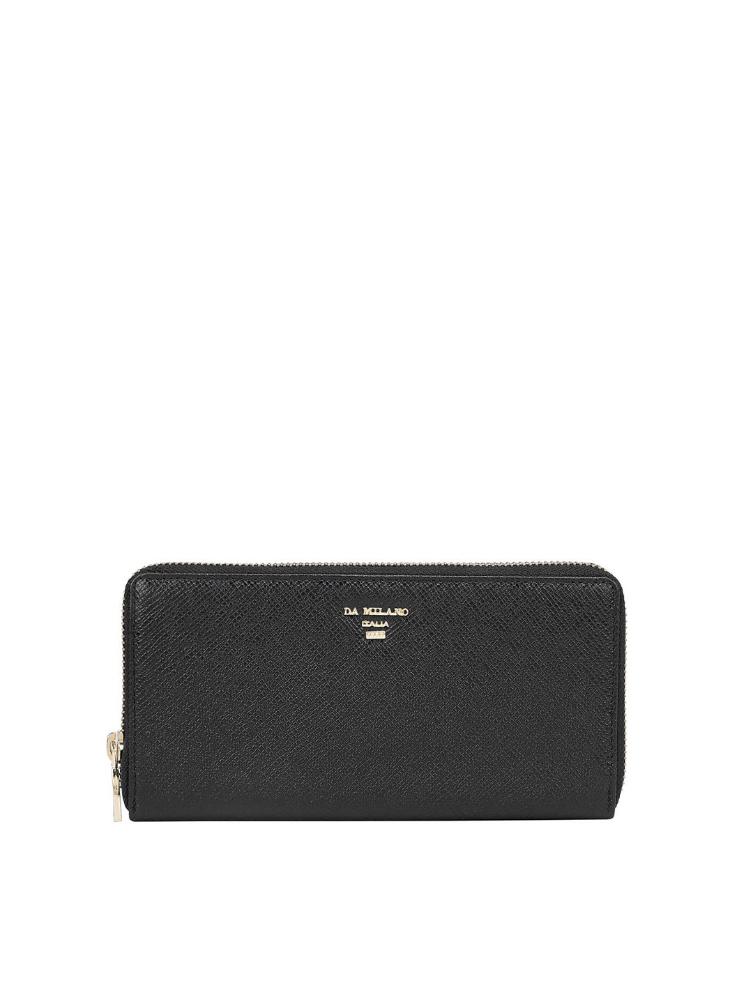 

Da Milano Women Textured Leather Zip Around Wallet, Black