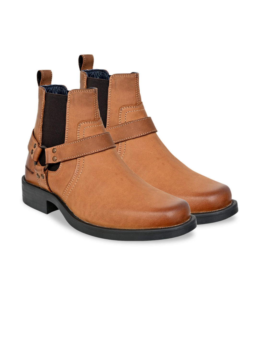 

HX London Men Leather High-Top Biker Boots, Camel brown