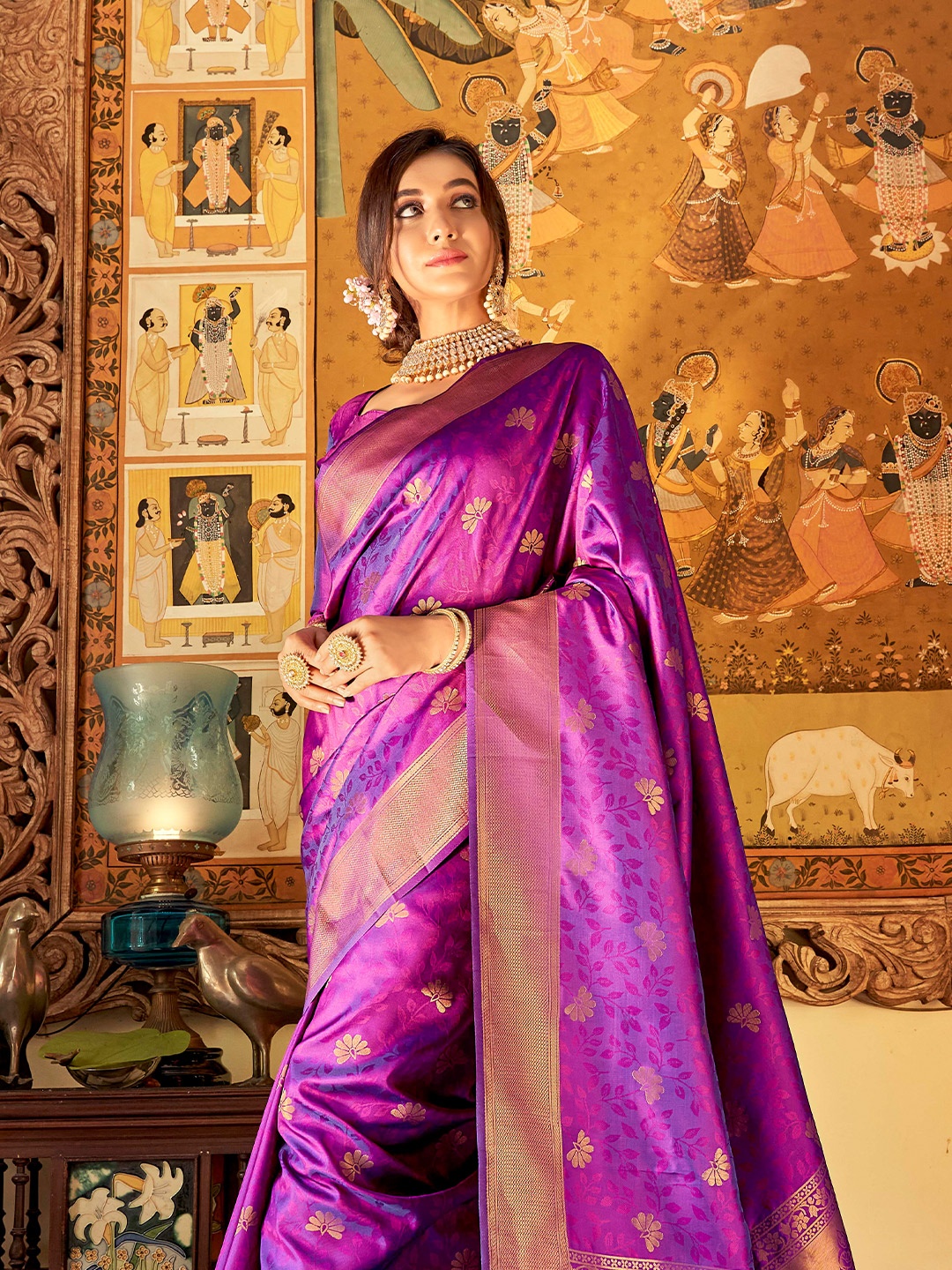 

KARAGIRI Woven Design Zari Banarasi Saree, Violet