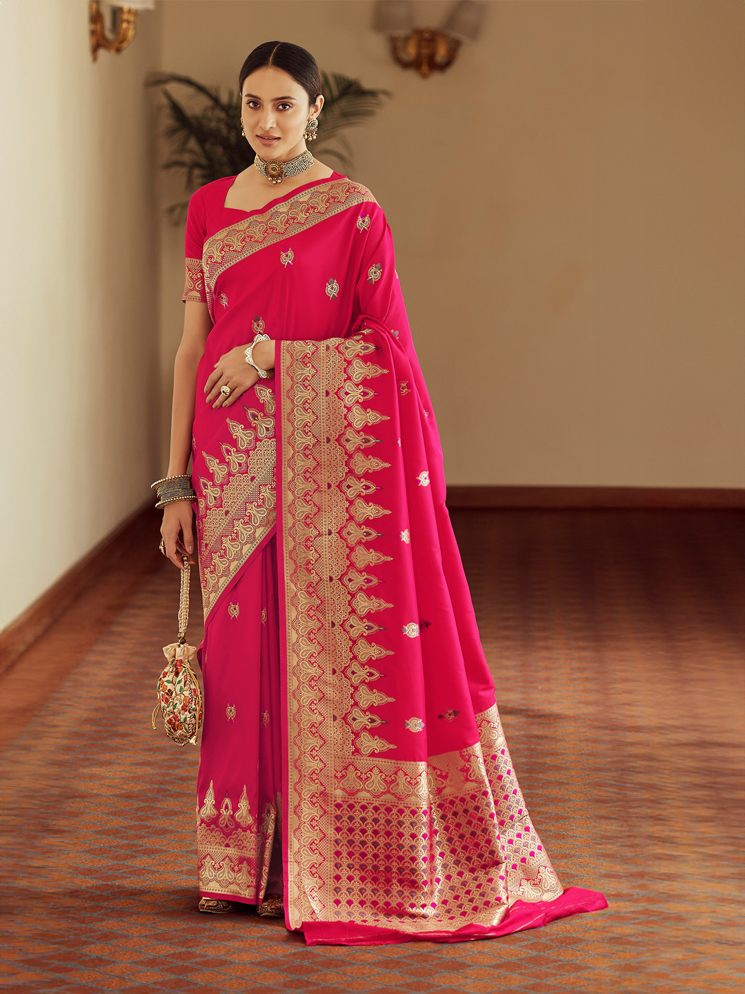 

KARAGIRI Ethnic Motifs Woven Design Zari Banarasi Saree, Pink