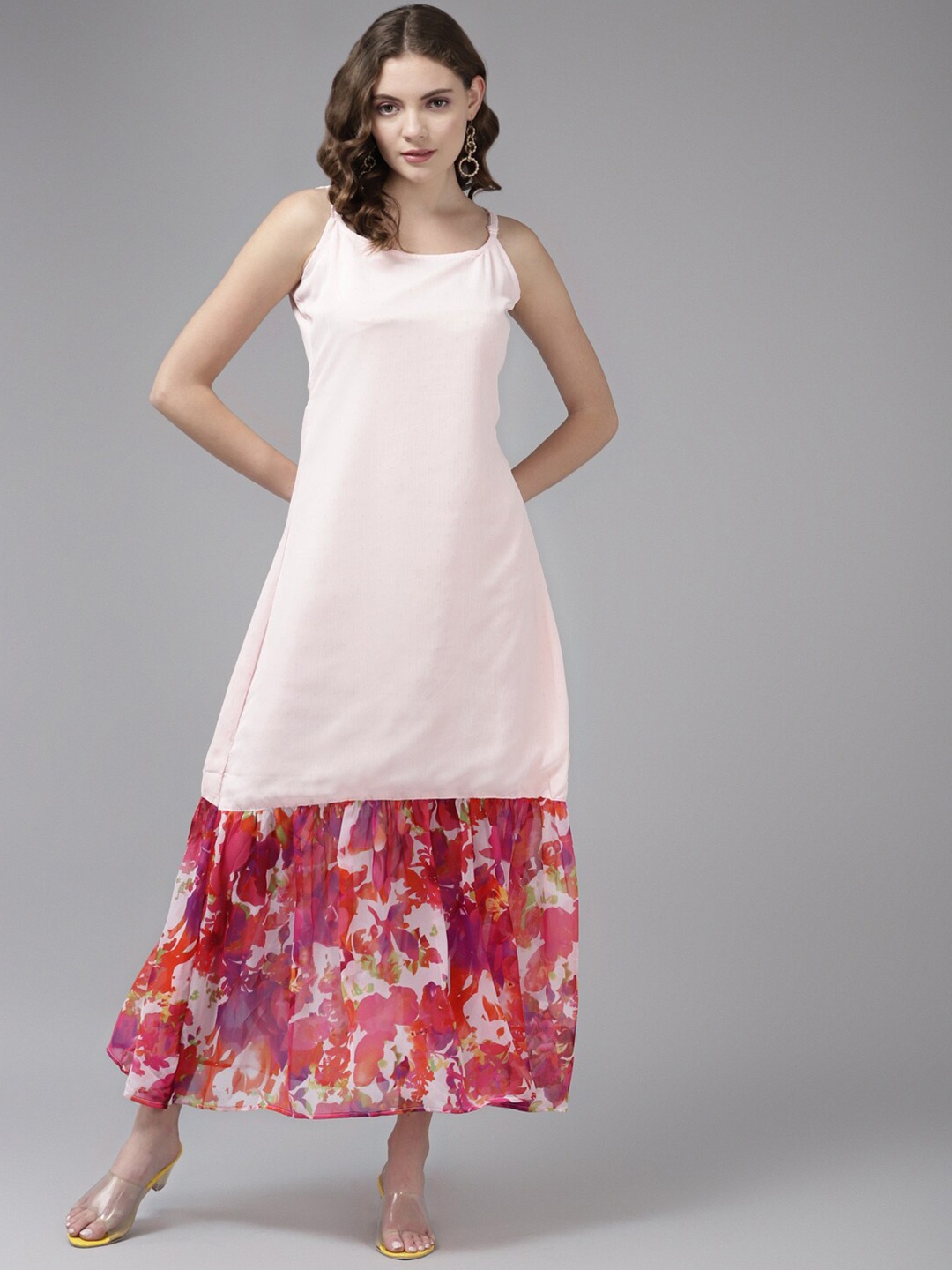 

BAESD Floral Printed Georgette Maxi Dress, Pink