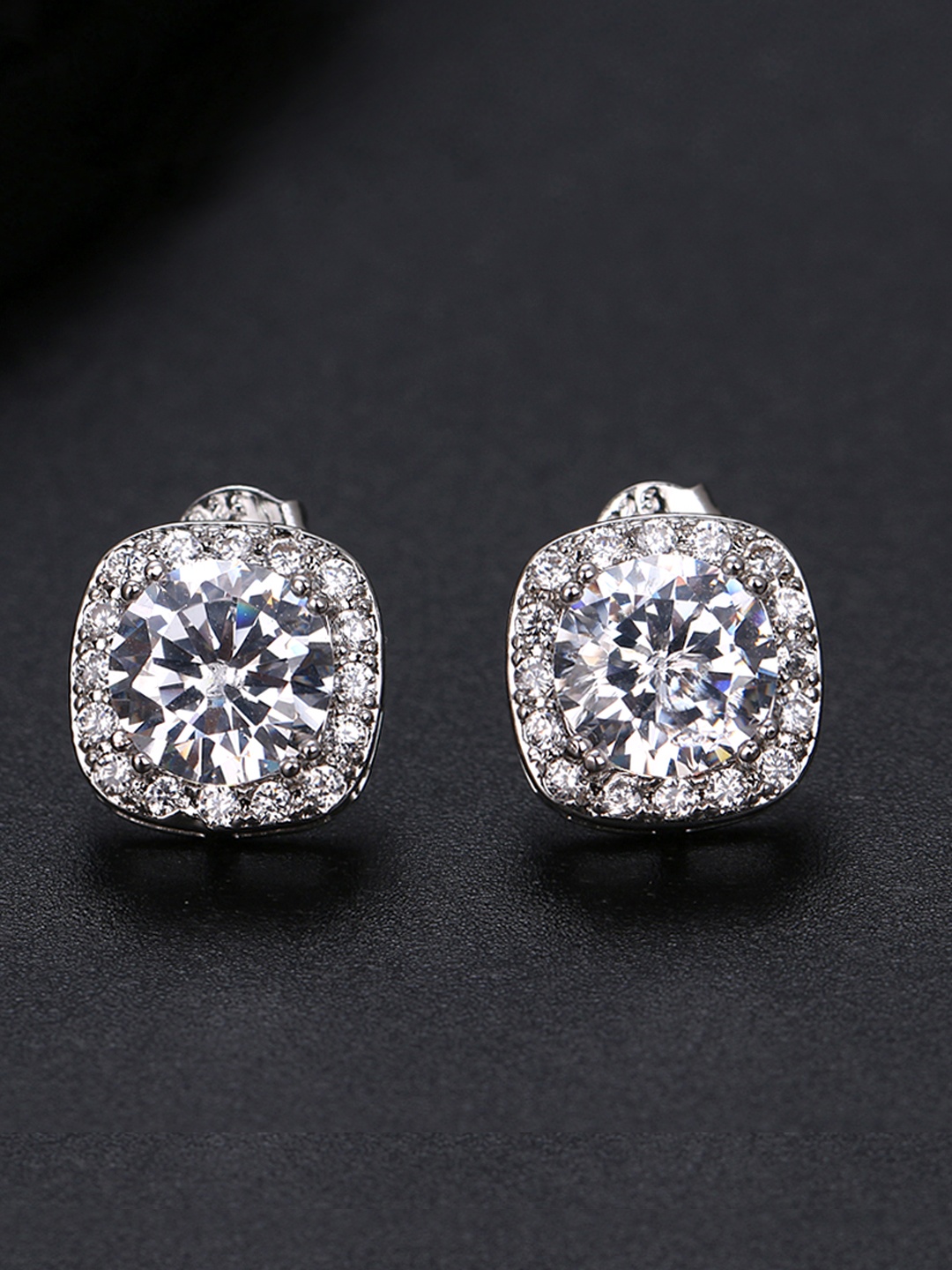 

Yellow Chimes Crystals from Swarovski Collection White & Steel-Toned Rhodium-Plated Circular Studs