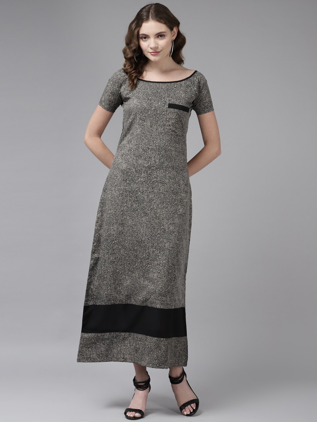 

BAESD Abstract Printed Maxi A-Line Cotton Dress, Grey