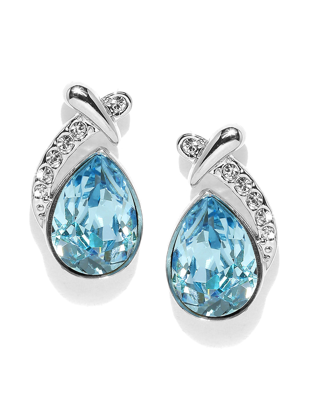 

Yellow Chimes Crystals from Swarovski Collection Silver-Toned & Blue Teardrop Shaped Studs