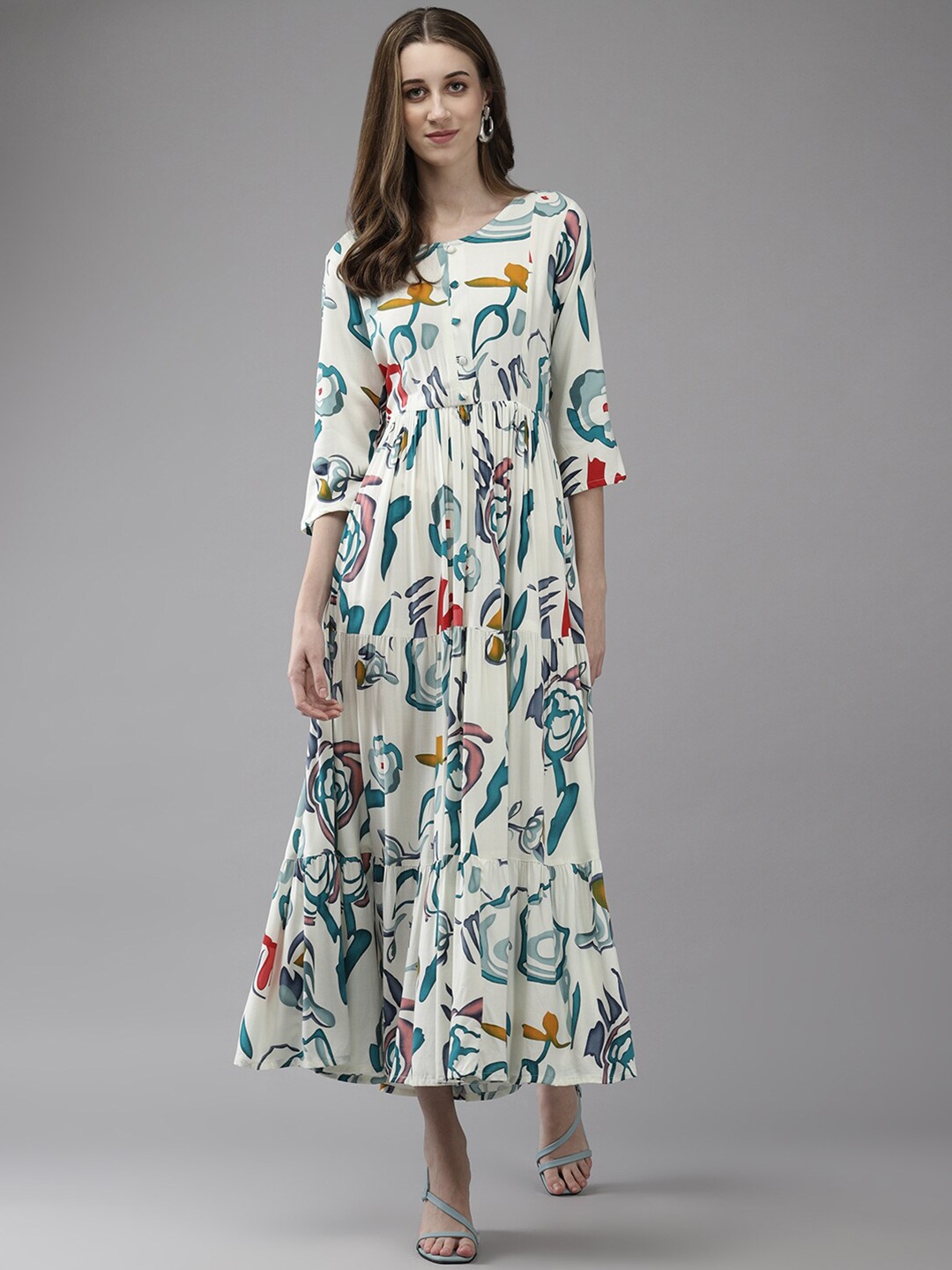 

BAESD Abstract Printed Tiered Maxi Dress, Green