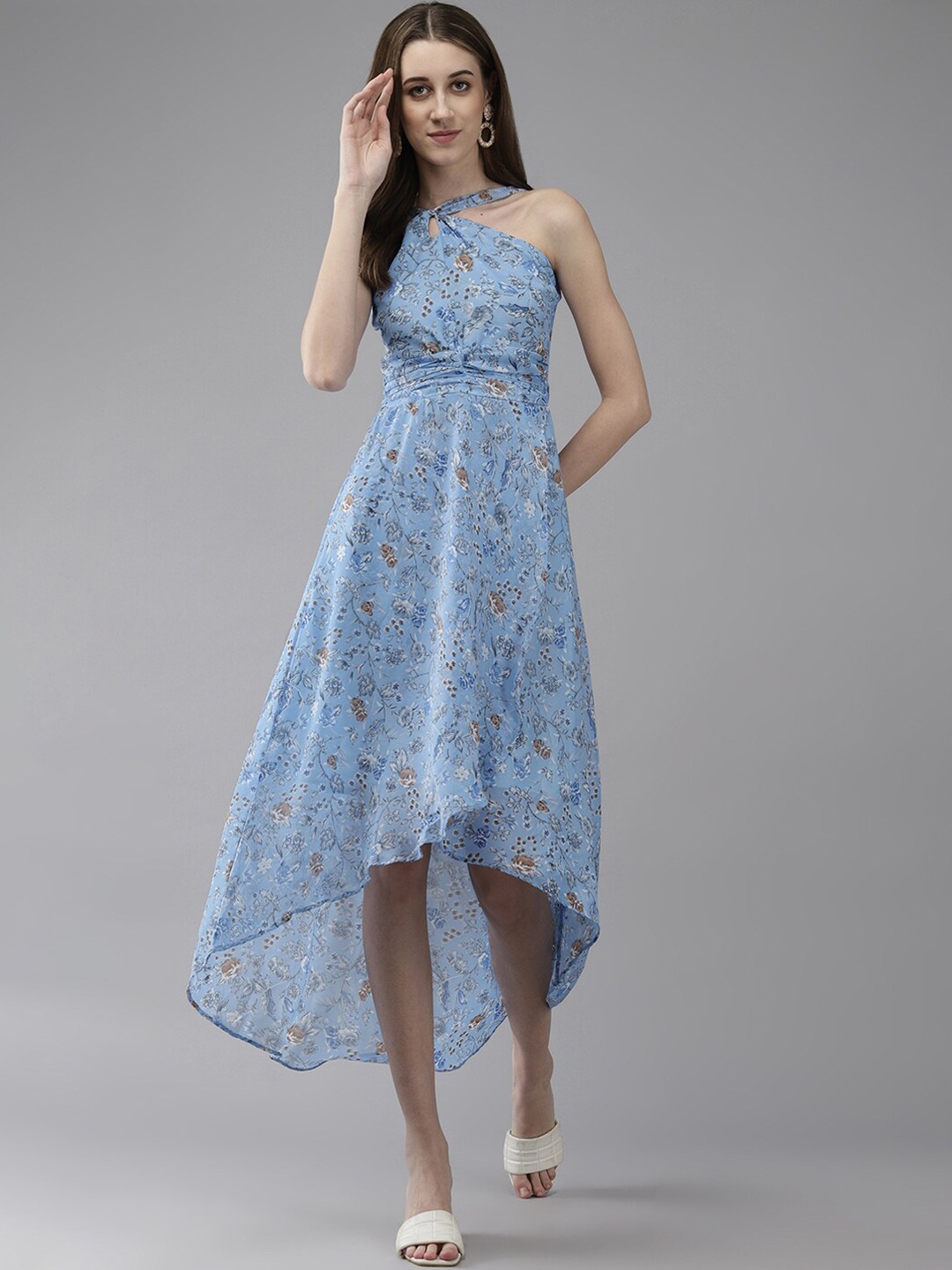 BAESD Floral Printed A-Line Dress, Blue