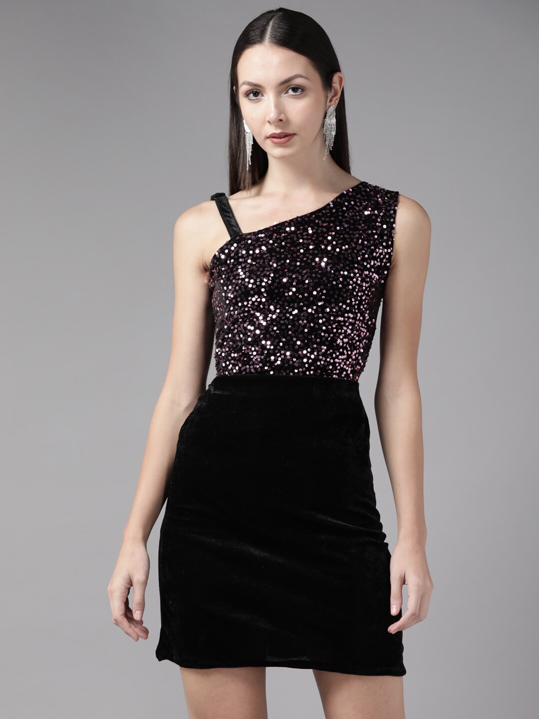 

BAESD Embellished Sequined Velvet Sheath Dress, Pink