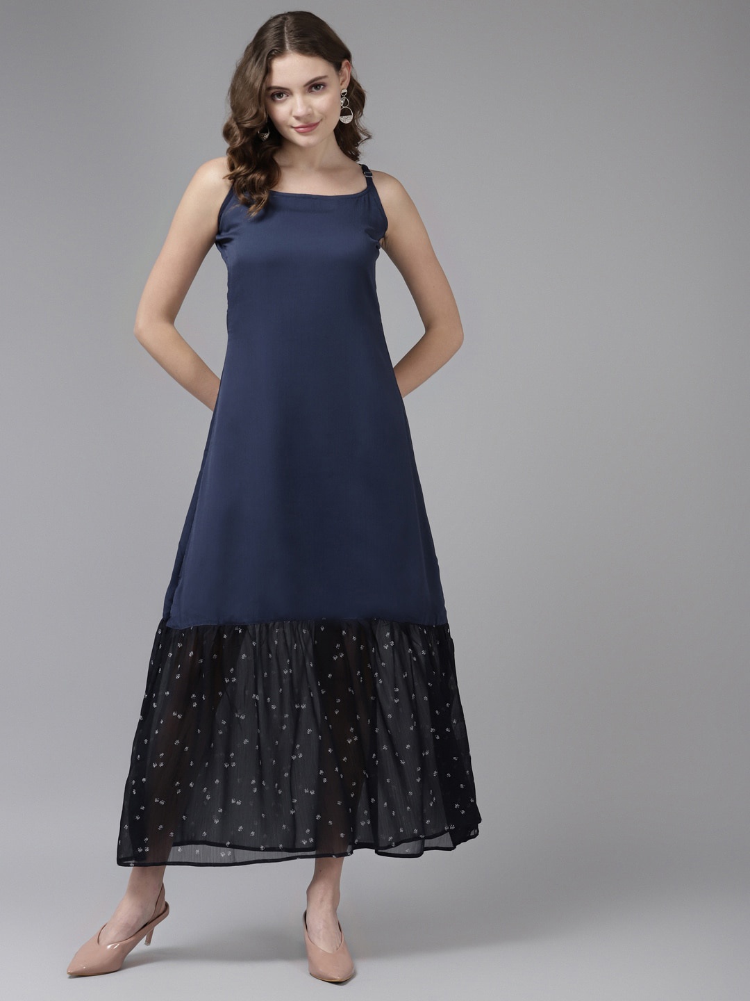 

BAESD Georgette Maxi A-Line Dress, Navy blue
