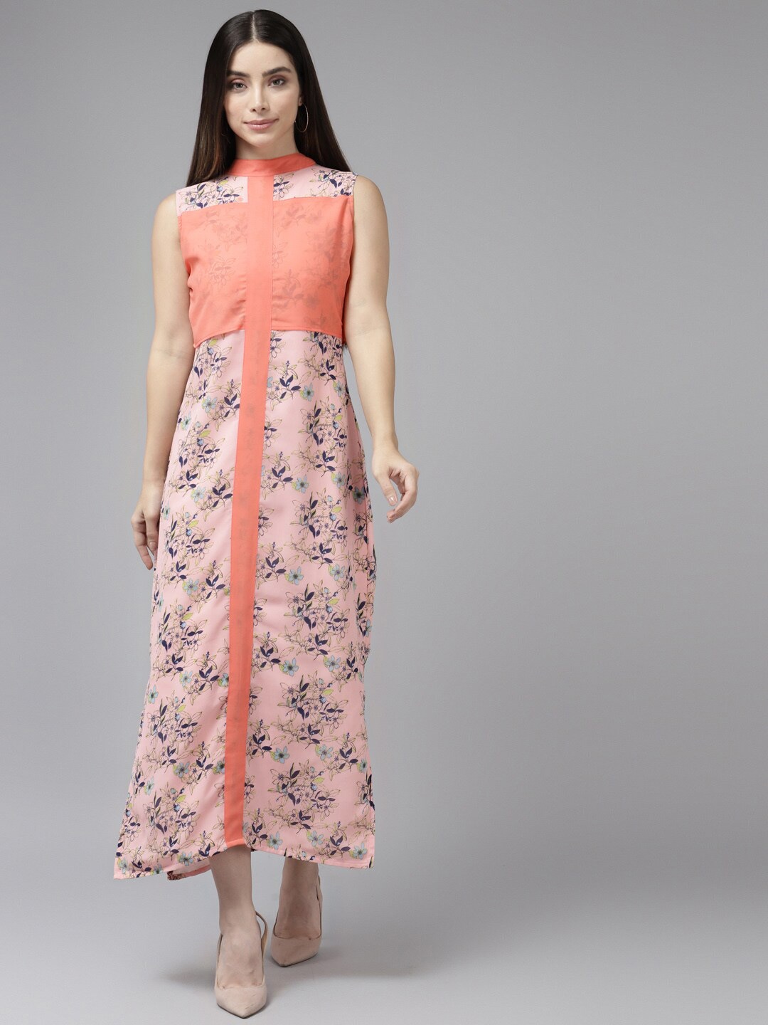 

BAESD Floral Print Georgette Fit & Flare Dress, Peach