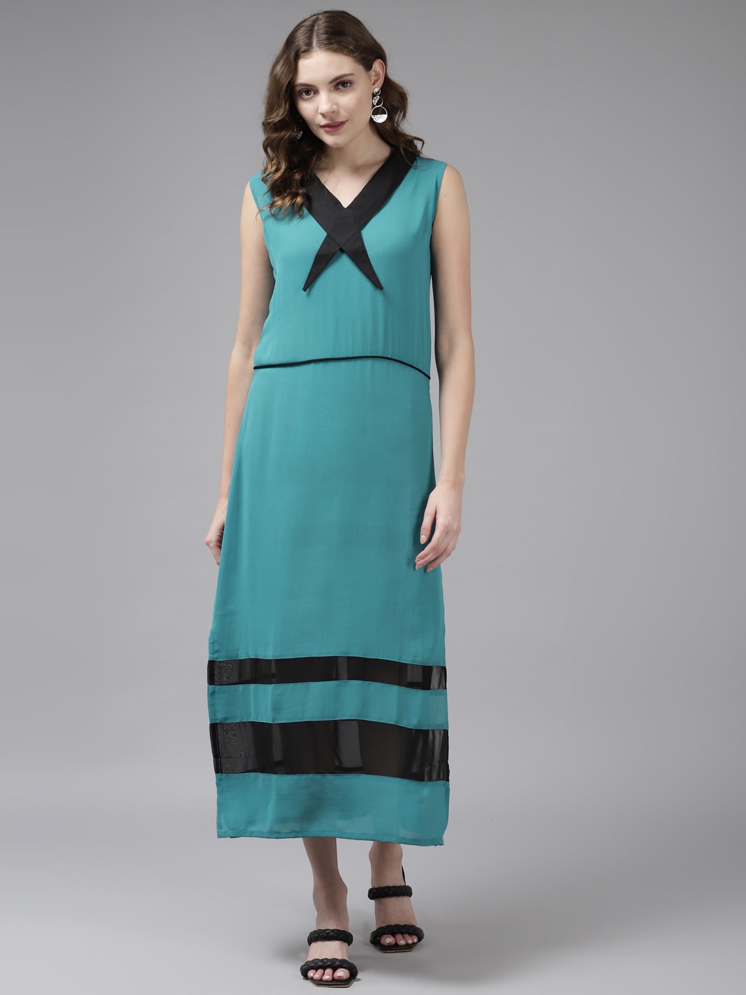 

BAESD Striped Georgette A-Line Midi Dress, Teal