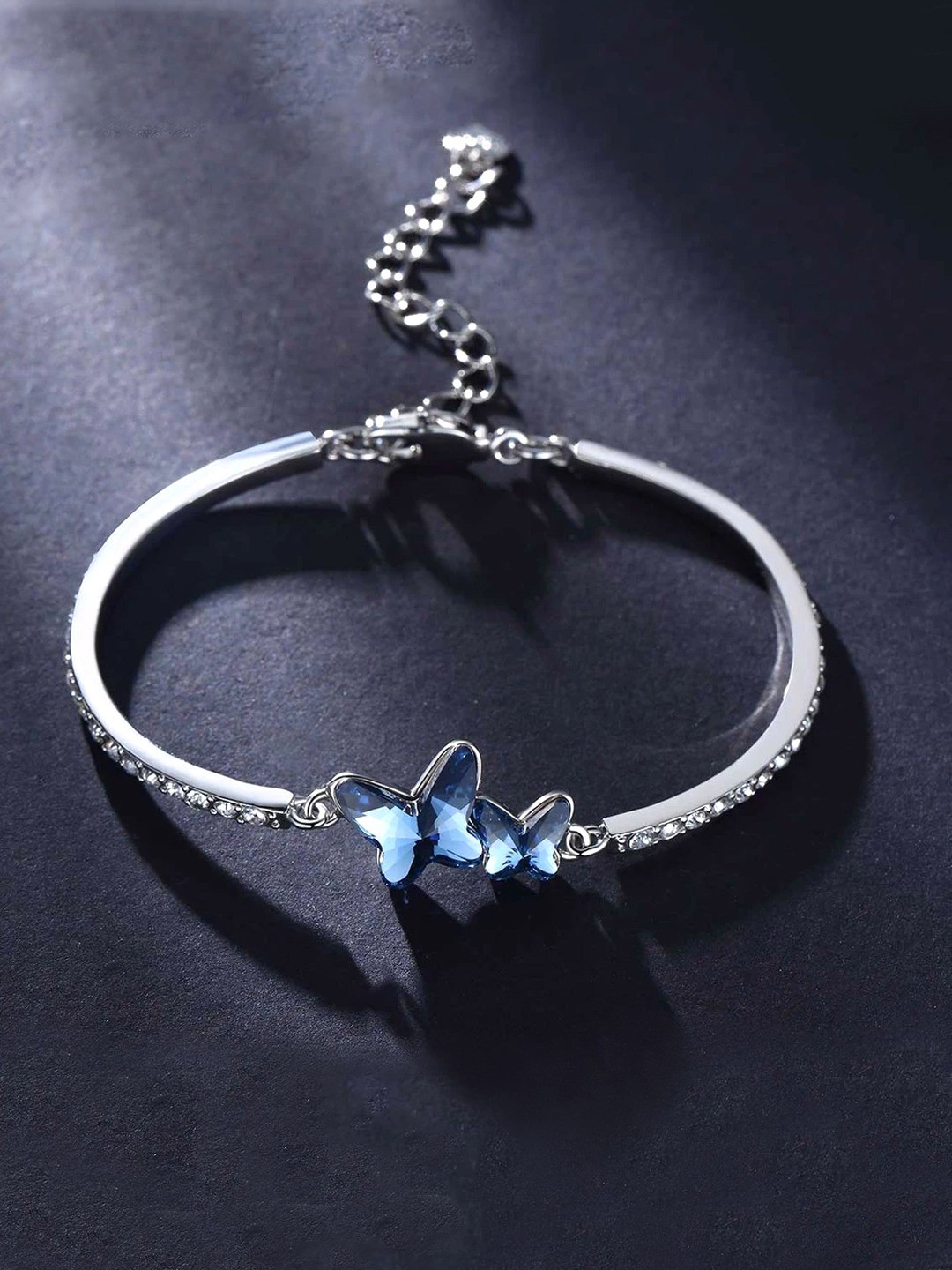 

Yellow Chimes Crystals from Swarovski Collection Navy Blue & Silver-Toned Metal Rhodium-Plated Charm Bracelet