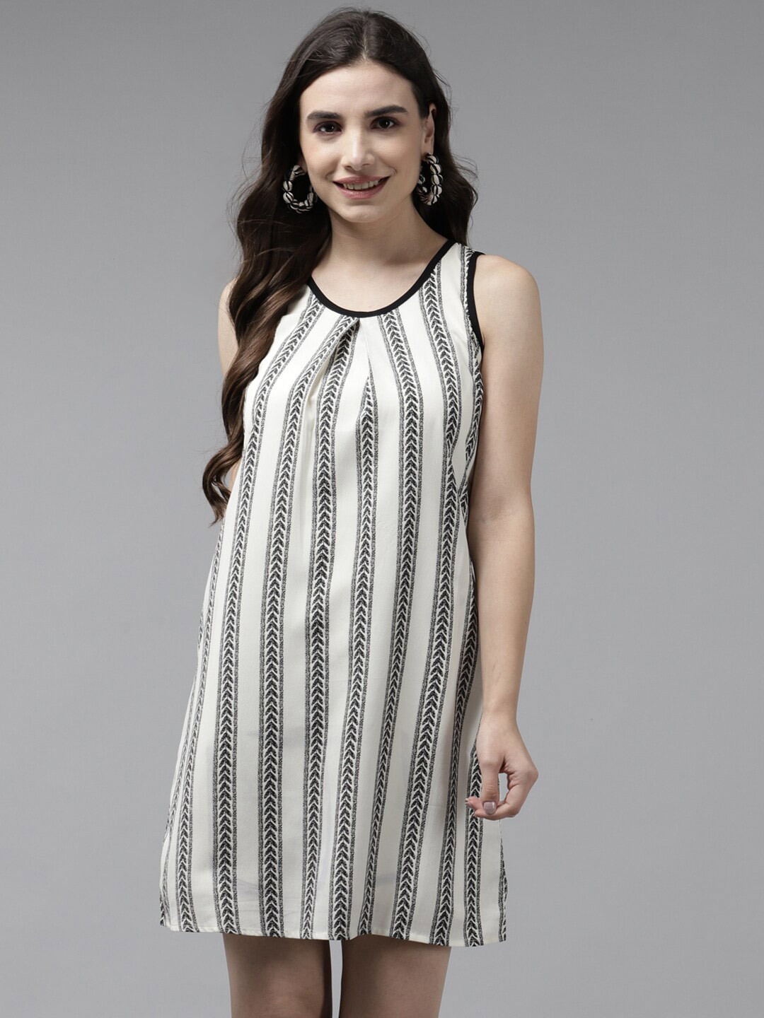 

BAESD Striped Georgette A-Line Dress, Black