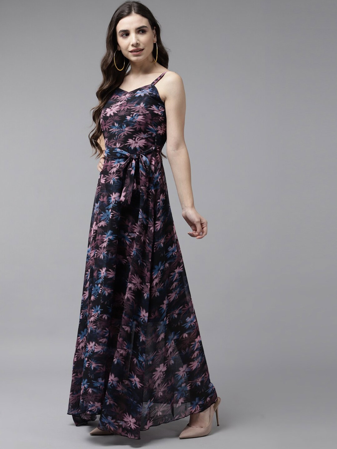 

BAESD Floral Printed Georgette Maxi Dress, Black