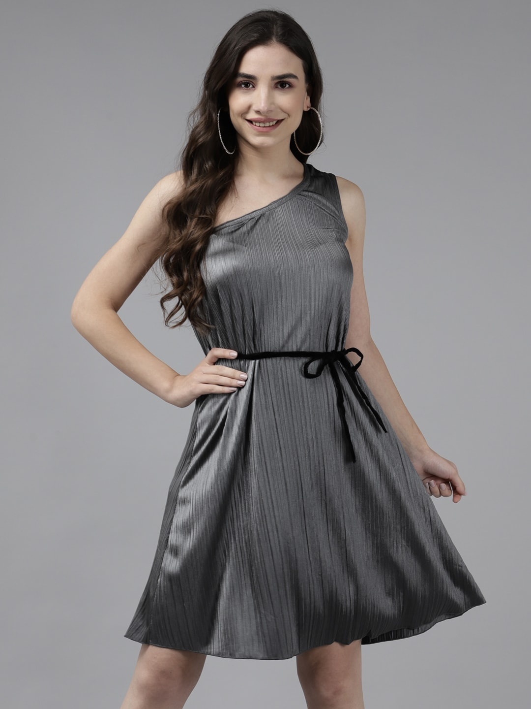 

BAESD Striped Georgette Fit & Flare Dress, Grey