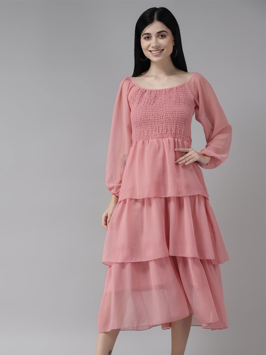 

BAESD Georgette Fit & Flare Midi Dress, Peach