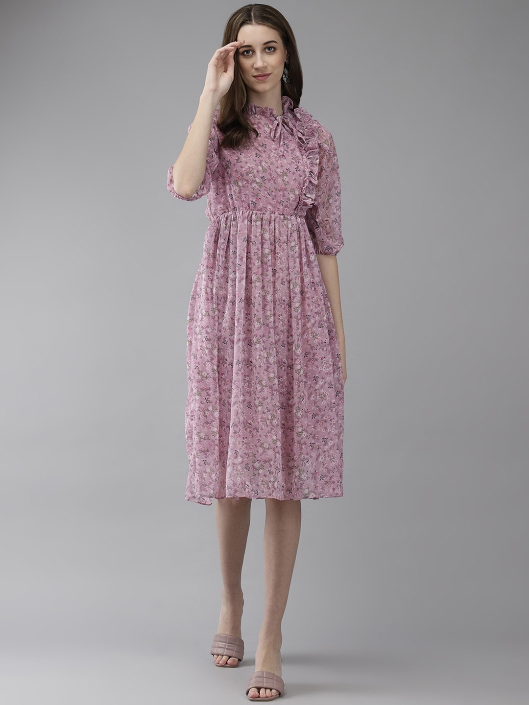 

BAESD Floral Printed Fit & Flare Dress, Pink