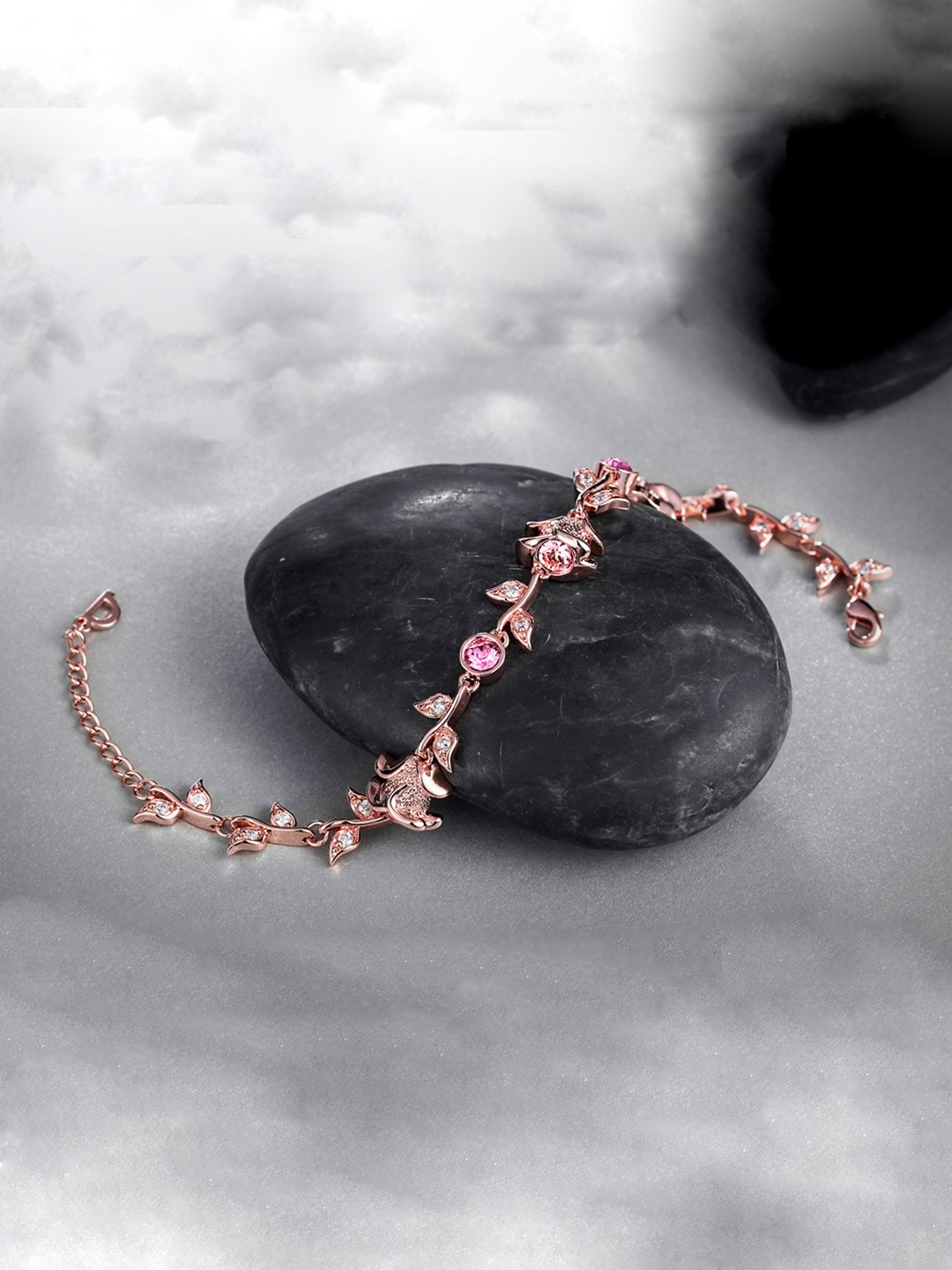 

Yellow Chimes Crystals from Swarovski Collection Pink & Rose Gold-Toned Rhodium-Plated Bracelet