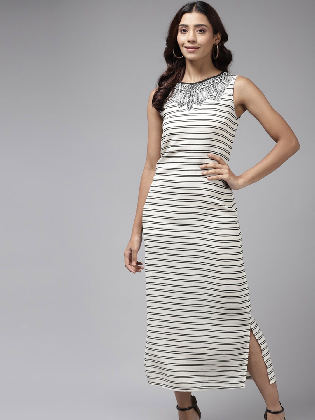 

BAESD Striped Sleeveless Georgette Maxi Midi Dress, Black