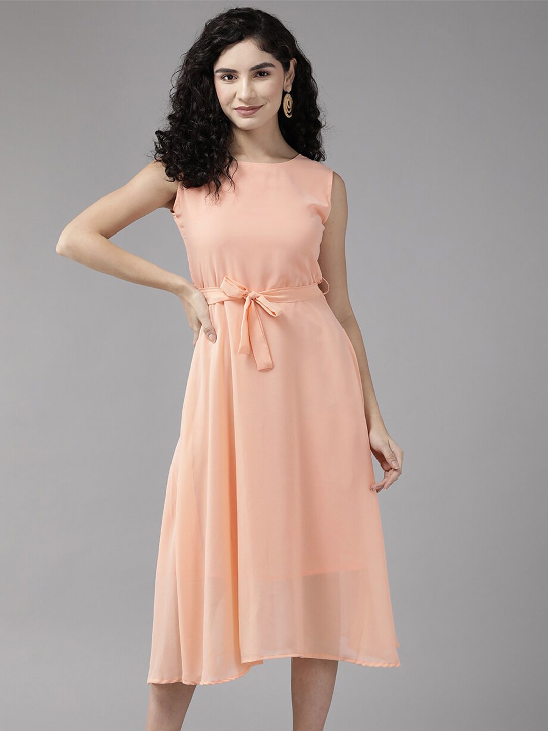 

BAESD Georgette A-Line Knee Length Dress, Peach