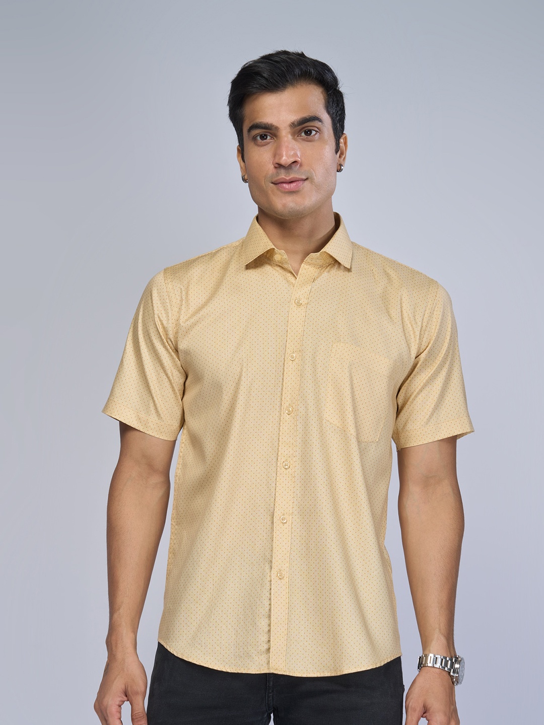 

MARK & ALBERT Slim Fit Micro Ditsy Printed Cotton Casual Shirt, Beige