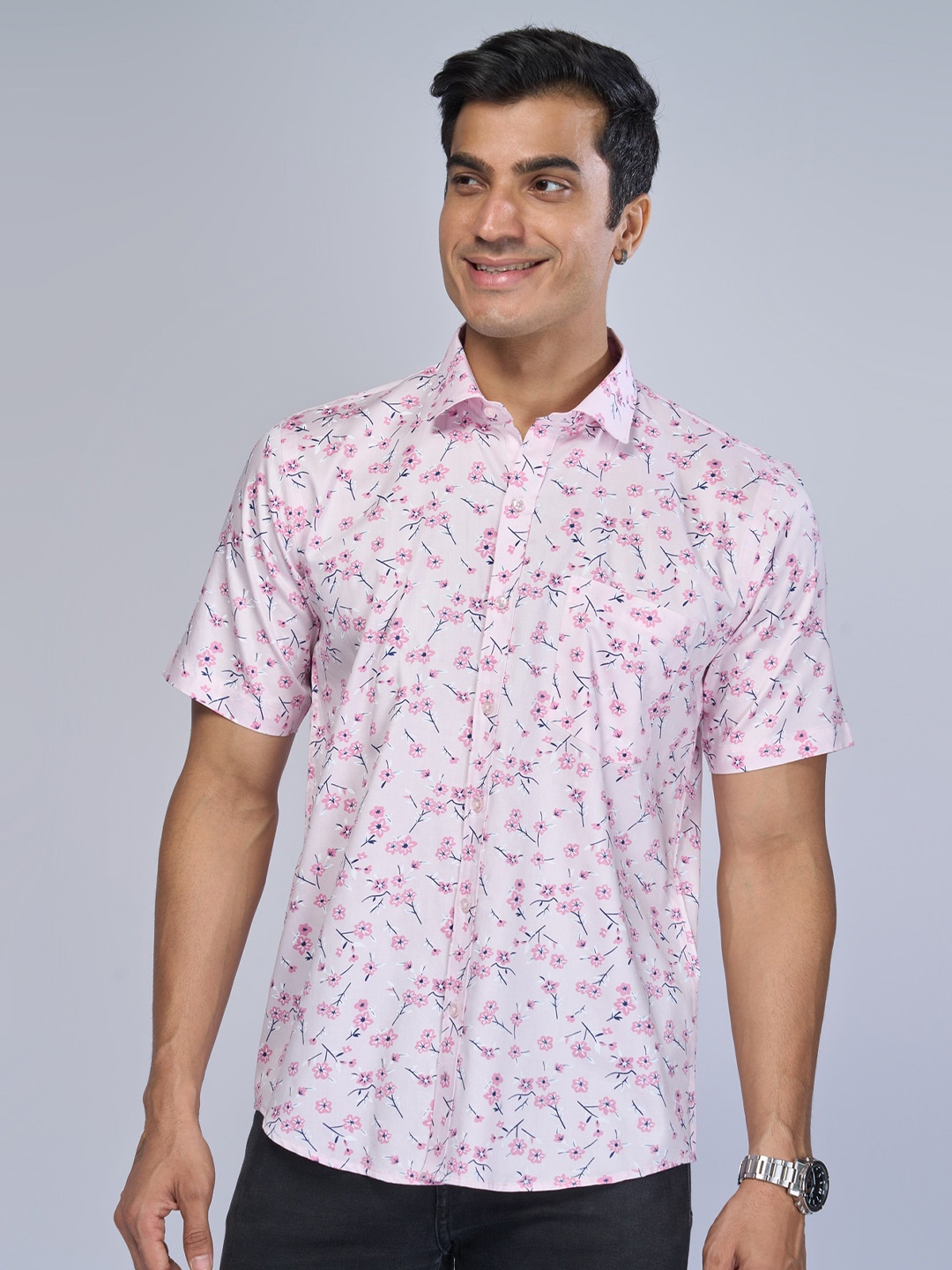 

MARK & ALBERT India Slim Fit Floral Printed Casual Cotton Shirt, Pink