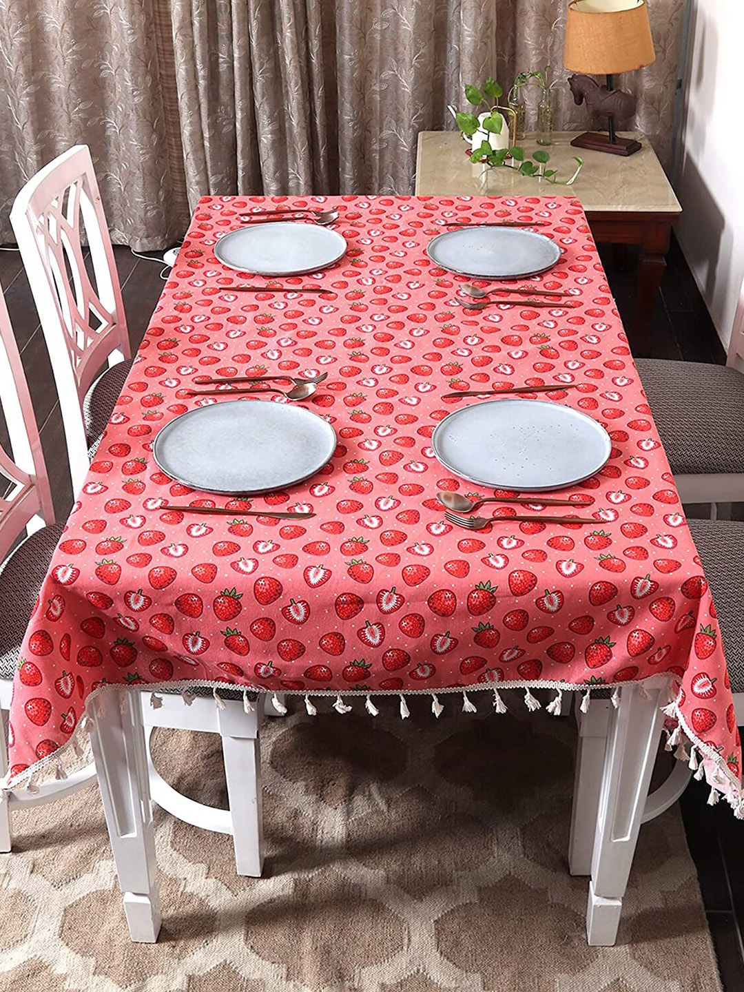 

HOUSE OF QUIRK Pink Rectangle Cotton Linen Dust-Proof Table Cover
