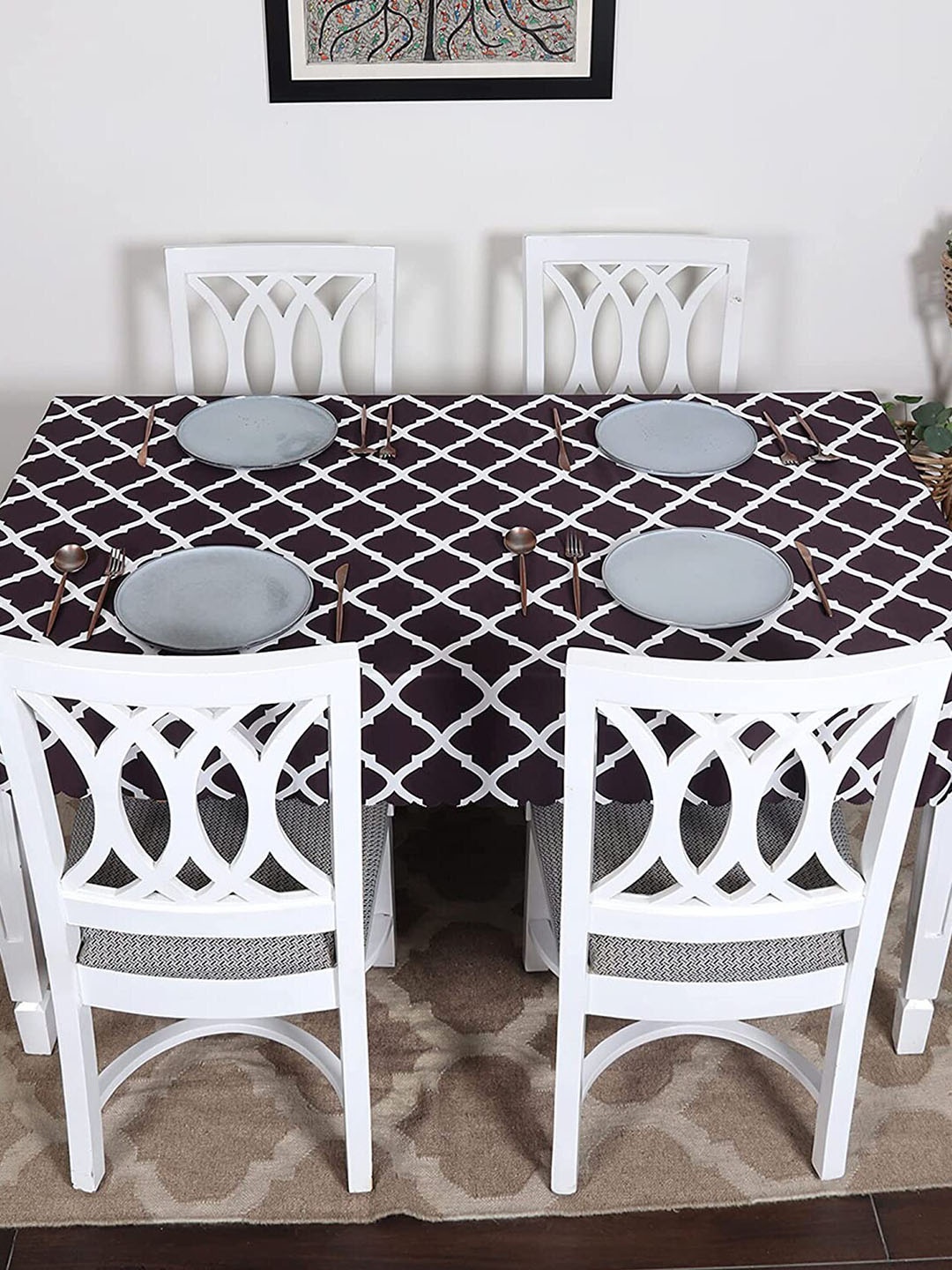

HOUSE OF QUIRK Brown &White Printed Rectangle Dust-Proof Table Cover