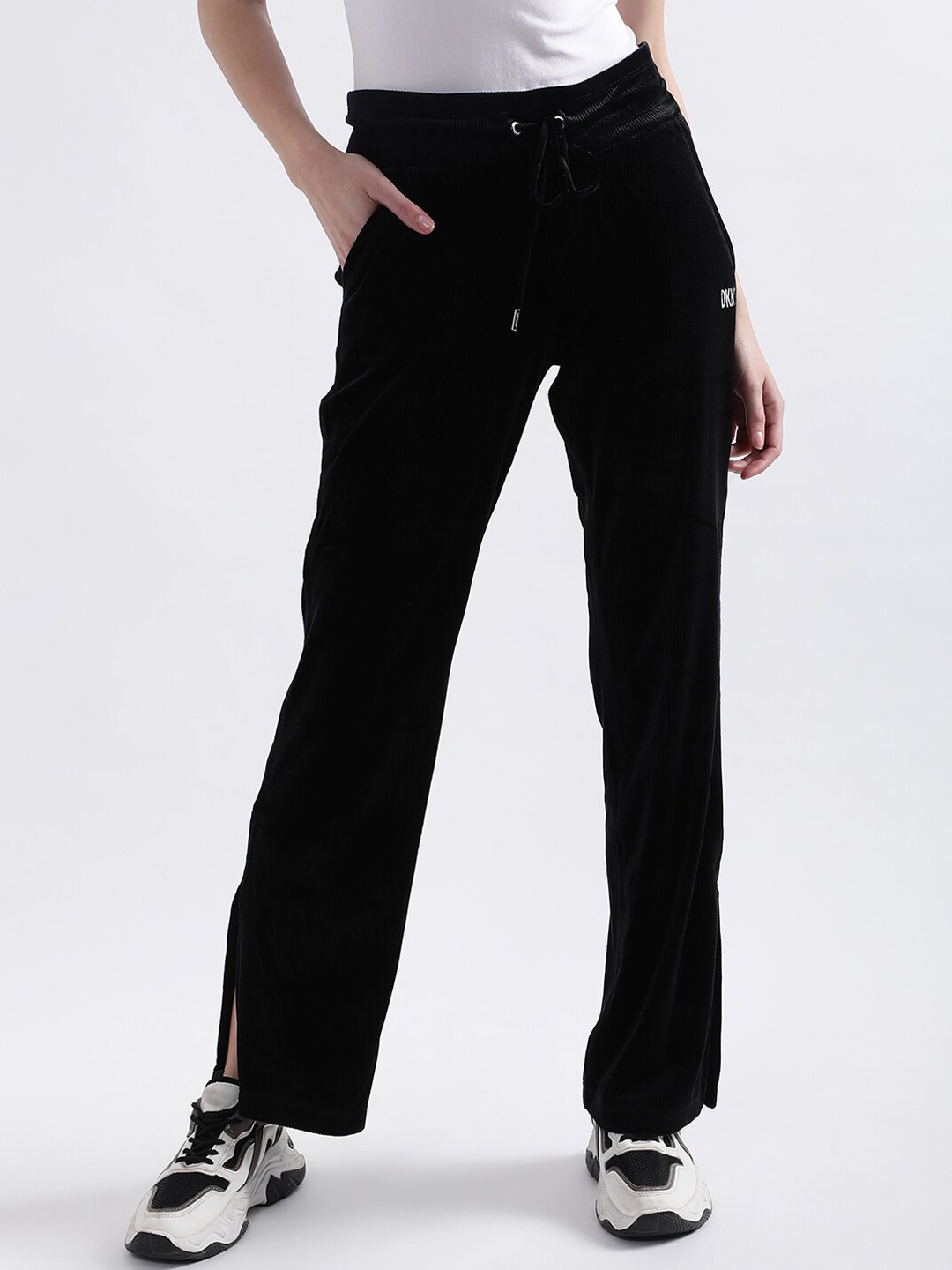 

DKNY Women Cotton Mid-Rise Track Pants, Black