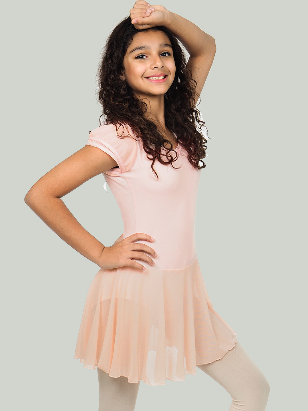 

IKAANYA Girls Flatter Sleeves Ballet Leotard Dress With Shear Mesh Skirt, Pink