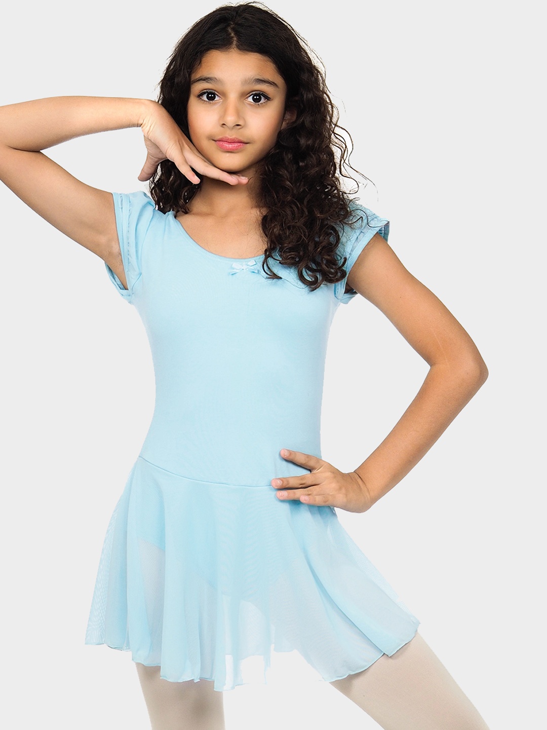 

IKAANYA Girls Puff Sleeves Ballet Leotard Dress, Blue