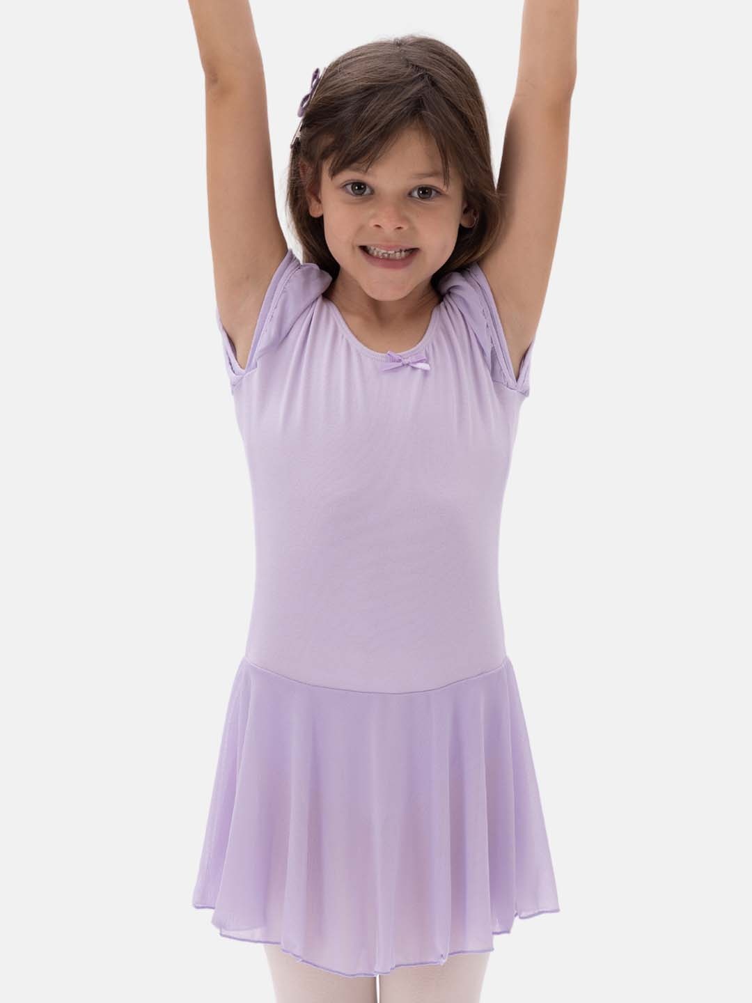 

IKAANYA Girls Flatter Sleeve Ballet Leotard Bodysuit With Shear Mesh Skirt, Lavender