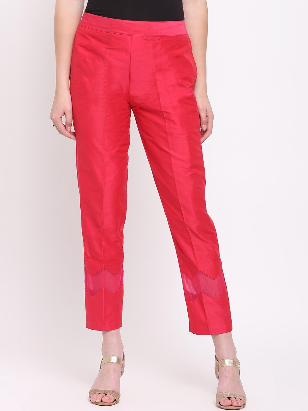 

RIVI Women Mid-Rise Easy Wash Pure Cotton Cigarette Trousers, Magenta