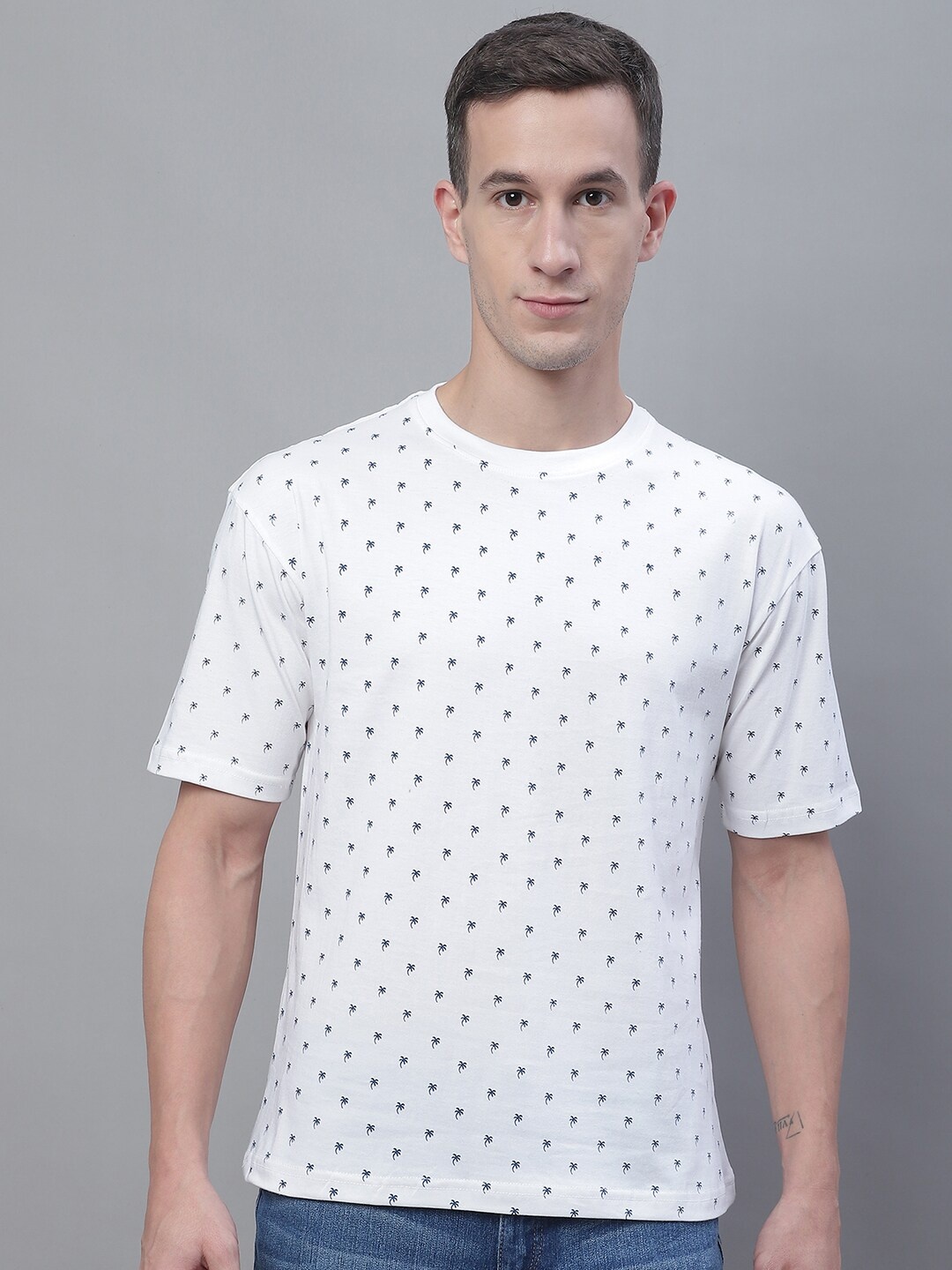 

Obaan Micro Ditsy Printed Cotton T-shirt, White