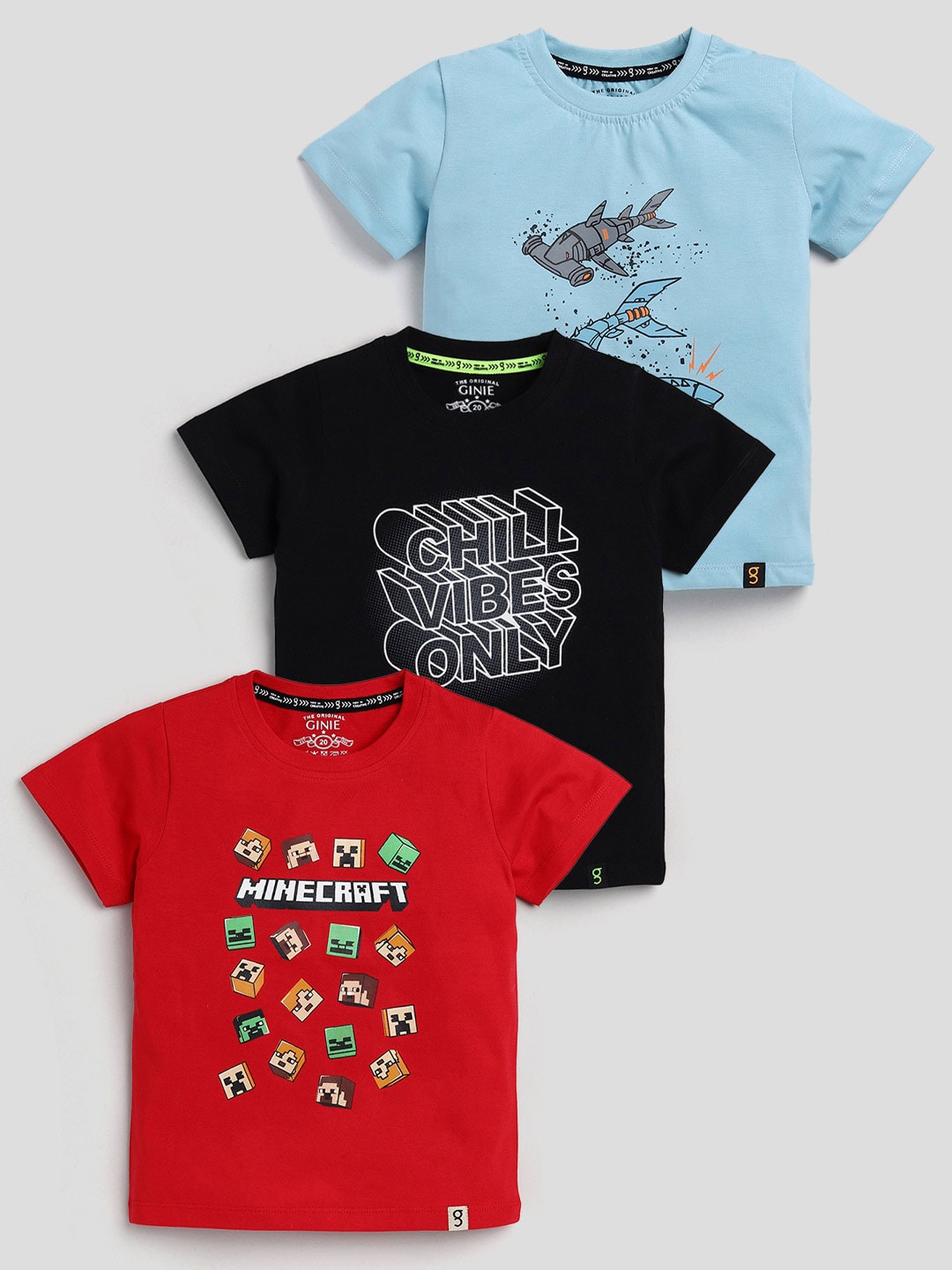 

Ginie Boys Pack of 3 Printed Cotton T-shirt, Red