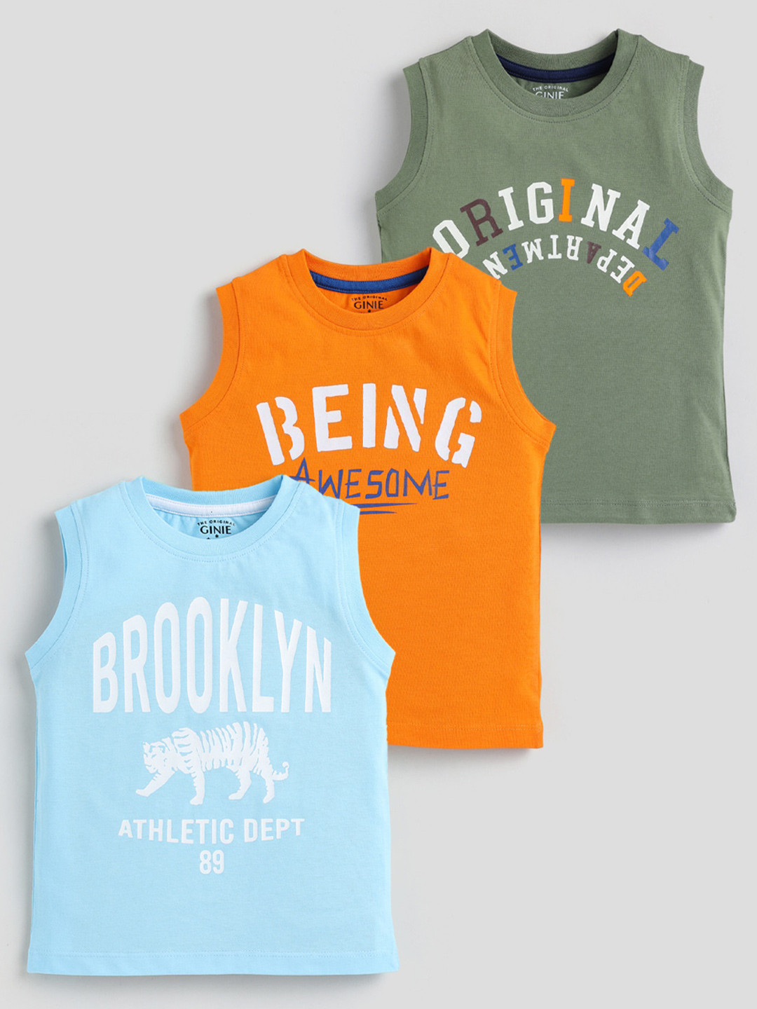 

Ginie Boys Pack Of 3 Typography Printed Cotton T-Shirt, Blue