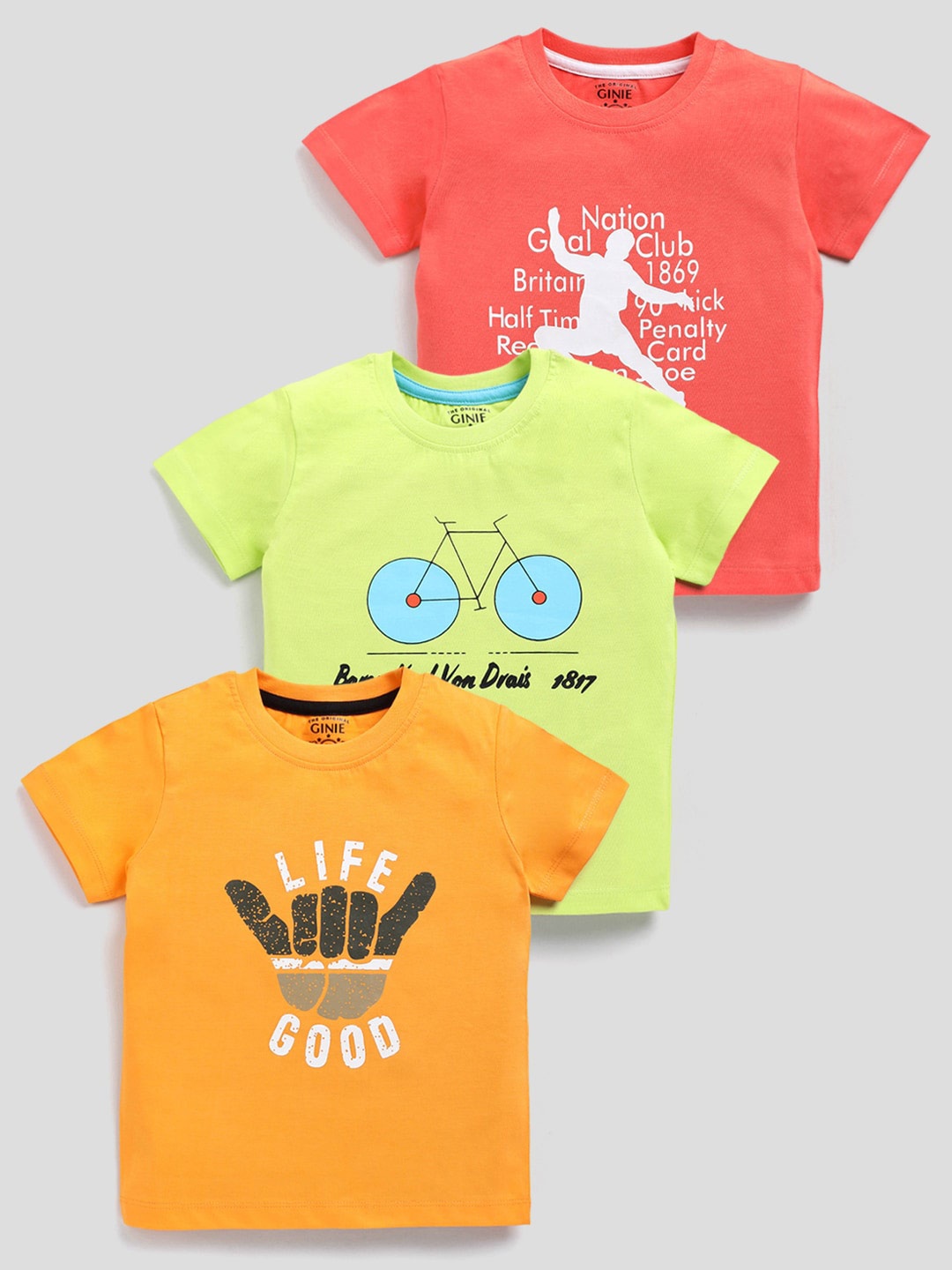 

Ginie Boys Pack Of 3 Printed Cotton T-shirt, Orange