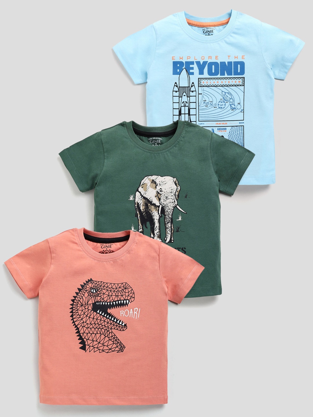 

Ginie Boys Pack Of 3 Graphic Printed Cotton T-Shirt, Blue