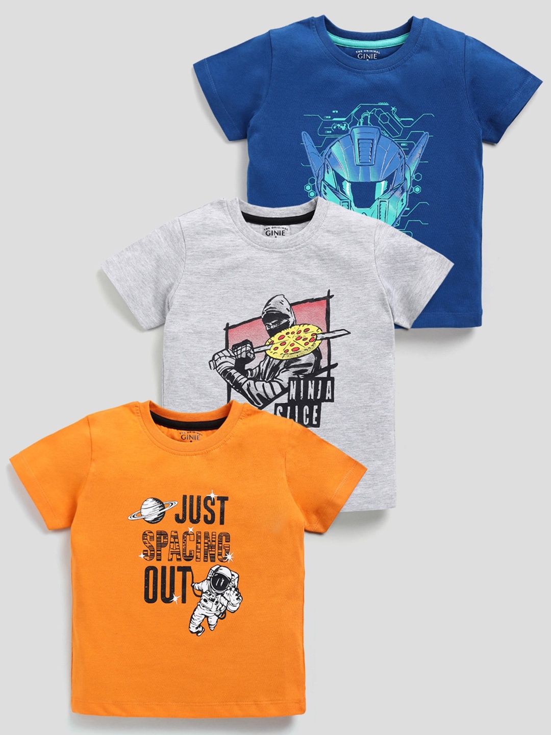 

Ginie Boys Pack Of 3 Graphic Printed Cotton T-Shirt, Orange