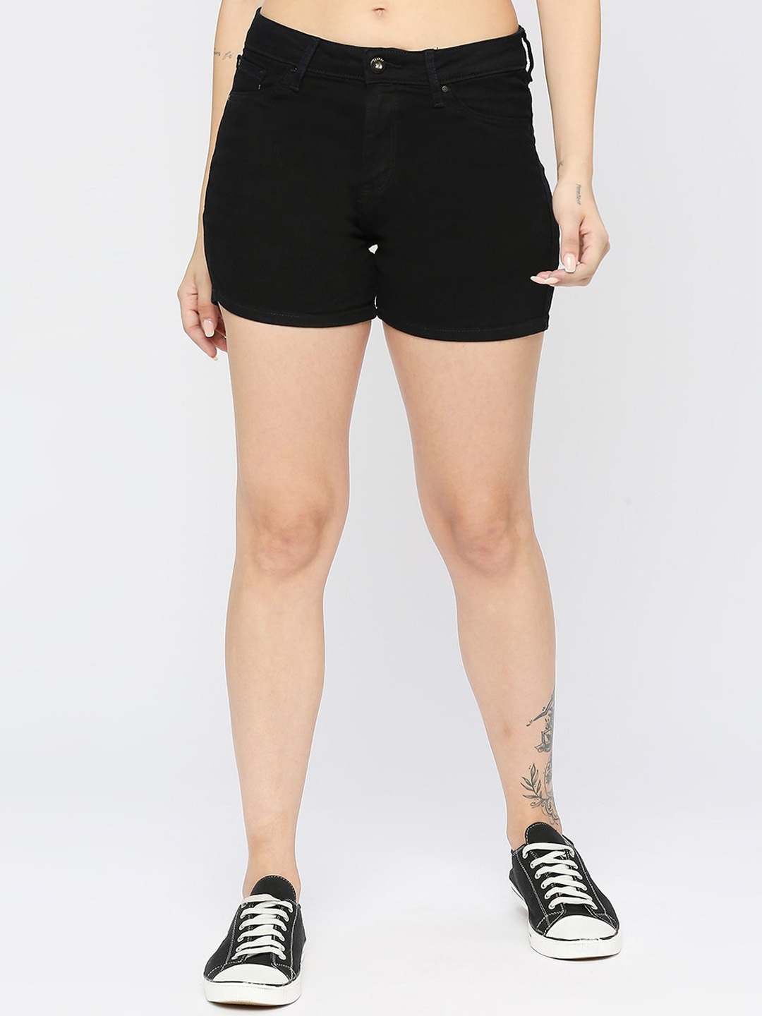 

SPYKAR Women Slim Fit Cotton Denim Shorts, Black