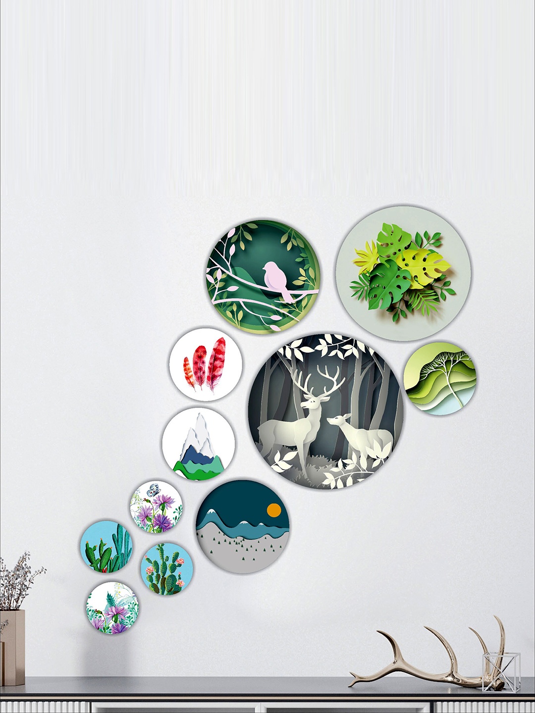 

SAF Green & White 11 Pieces Painting Wall Art