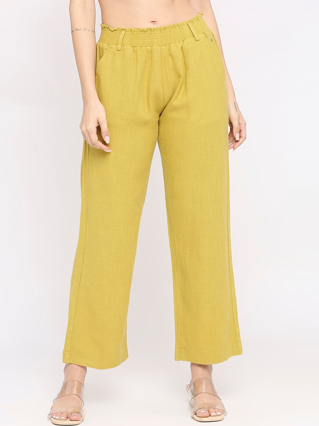 

SPYKAR Women Mid-Rise Flared Trousers, Yellow