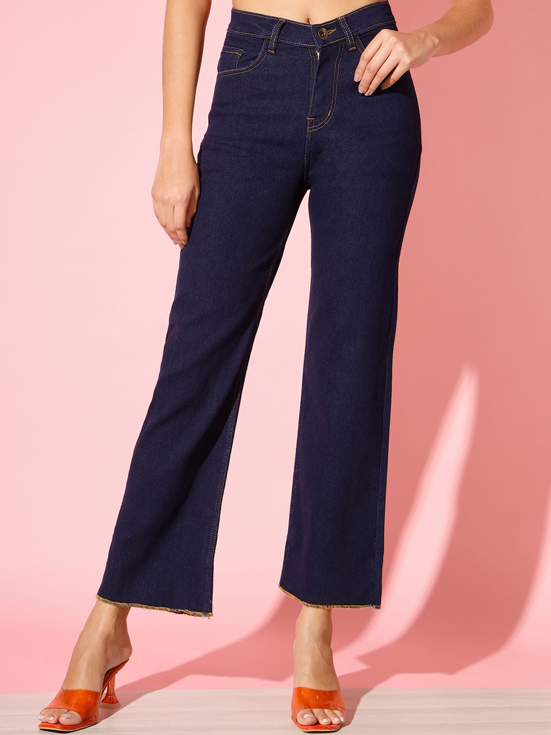 

UNITED DENIM Women Bootcut High-Rise Cotton Jeans, Navy blue