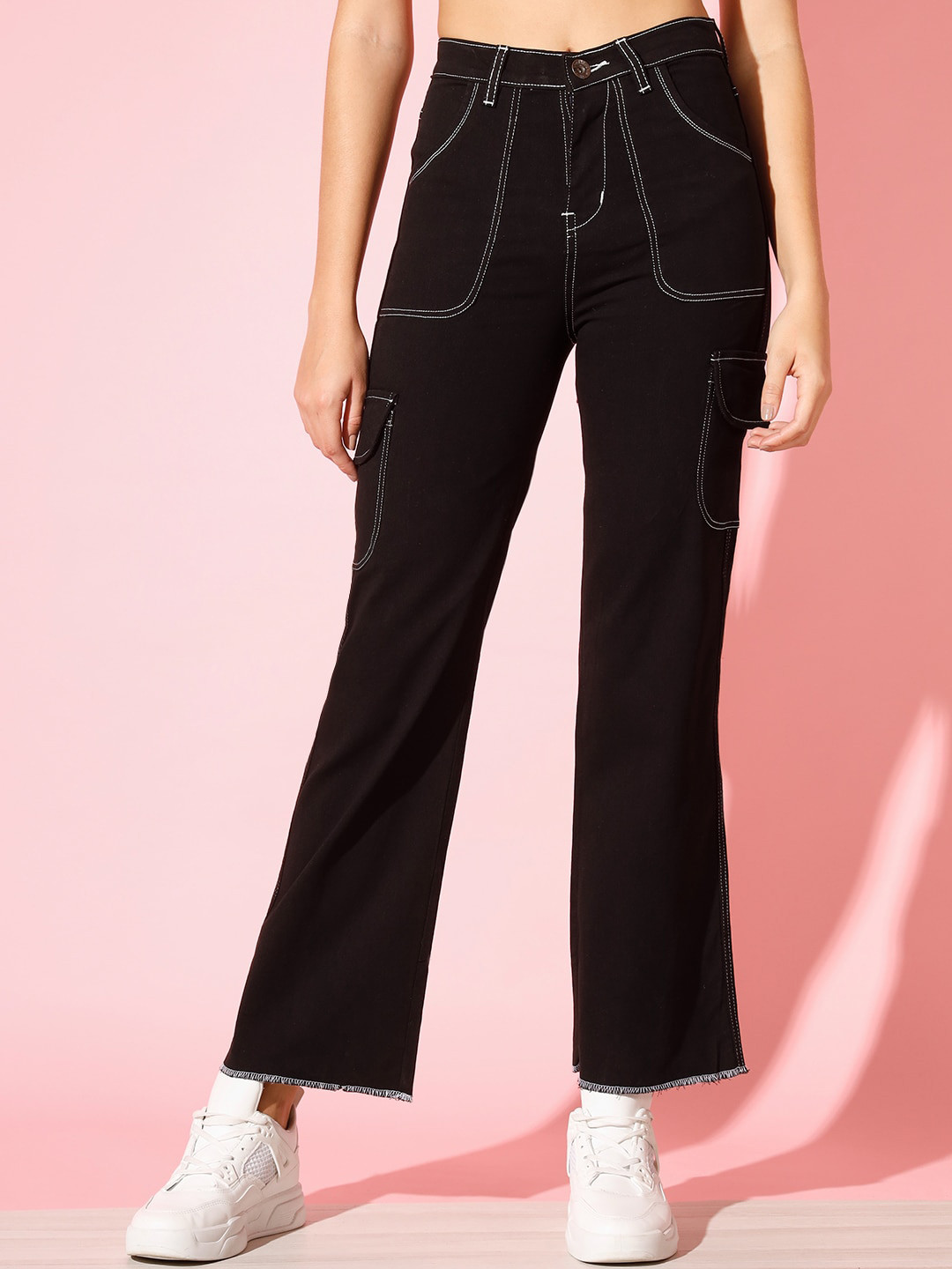 

UNITED DENIM Women Bootcut High-Rise Cotton Jeans, Black