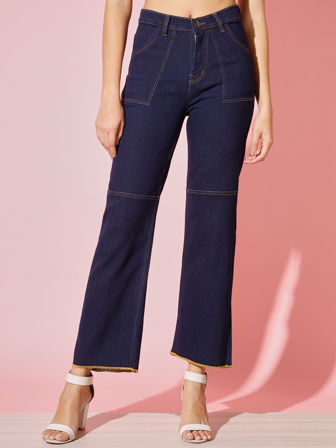 

UNITED DENIM Women Flared High-Rise Stretchable Jeans, Navy blue