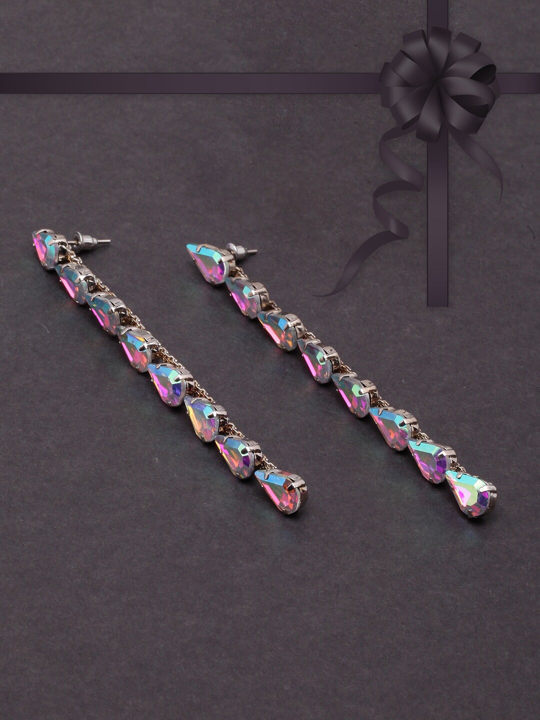 

Anouk Silver-Plated Contemporary Stone Studded Drop Earrings