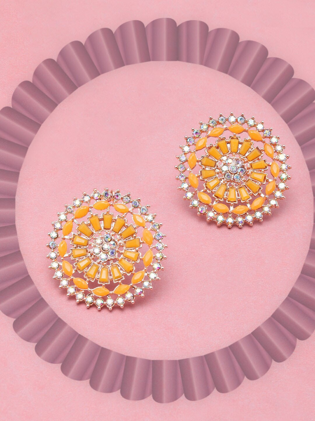 

Anouk Gold-Plated Circular Rhinestone Studs Earrings